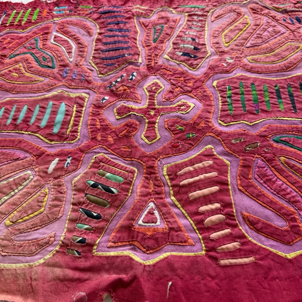 Vintage Kuna Mola Textile Panel Panama Reverse Applique Folk Art 20.5x15